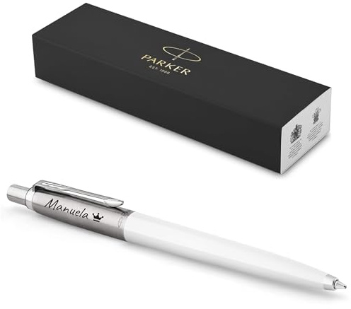 PARKER Jotter Originals Recycled mit Gravur | Premium Stift | Geschenkbox | blaue oder schwarze Mine | personalisiertes Geschenk | Namen | Geburtstag (weiß)