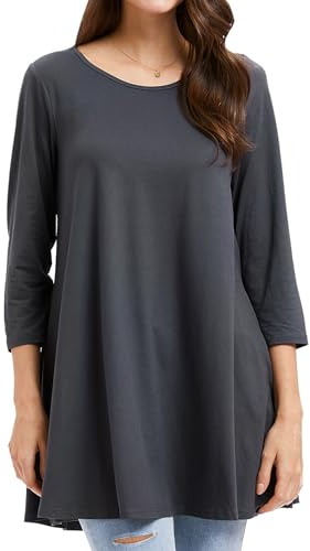 Enmain Maglietta a Maniche Lunghe con Girocollo da Donna Grigio Tunica Top Casual Camicette Maglietta Donna Lunga 4XL