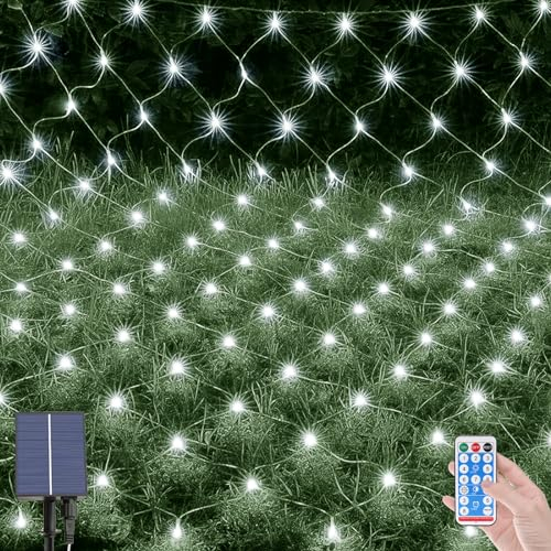 OPAHUTER 198 LEDs Luci a Rete Solare per Esterni, 2 x 3 M Impermeabili Rete Luminosa con 8 Modalità, Telecomando, LED Rete di Luci, Rete Luminosa per Natale Festa Giardino Albero Recinzione