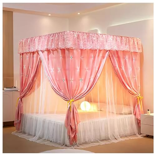 Atkits 4 Eckpfosten-Himmelbett-Rahmenstangen, Himmelbett-Zelt, Moskitonetz Für Betthimmel, Bettvorhänge, Äußere Bettstütze, Baldachin,Rosa,Twin