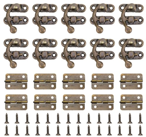 20 Stück Antike Vorhängeschloss Latch Hook Hasp Retro Verschluss, Mini Scharniere Klein, Riegel Haken Verriegelung, 10 Stück Kleine Scharniere mit Schrauben, Perfekt für Holzkiste Dekoration
