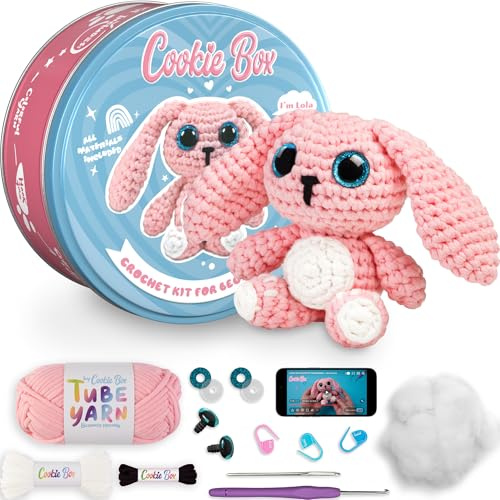 Cookie Box Häkelnadel, Häkelset Für Anfänger, Video, Set, Bunny Lola | Wolle, Füllung, Häkelnadel Und Videoanleitung, Amigurumi Hase, Geschenkset