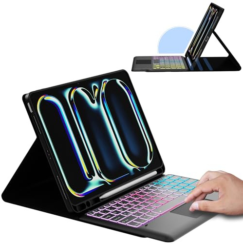 Funda para iPad Pro de 13 pulgadas (M4) 2024 con teclado extraíble: DIY 3 zonas de iluminación de 7 colores, teclado con panel táctil para iPad Pro de 13 pulgadas 2024 (M4) – iPad QWERTZ-Layout
