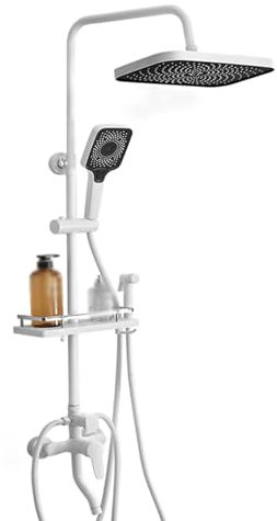 BiaoTeng Colonne de Douche pour Baignoire avec Mitigeur, Multifonction Iaiton, Colonne de Douche Fixation Murale Réglable, Kit Douche Salle de Bain Blanc