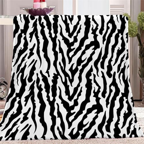 Flauschige Kuscheldecke Couch Decke L 70x100cm Abstraktes Tierisches Zebramuster Fleecedecke Tagesdecke - Leichte Ganzjahresdecke, Schwarz Und Weiß Decken für Sofa Bett, Weiche Decke Für Kinder