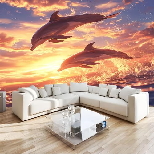 Wandgemälde Tapete Delfin Mit Animal-Print Fototapete Für Schlafzimmer Wohnzimmer Sofa Tv Hintergrund Wanddekoration Vliespapier, 350 x 246 Cm Wanddeko Wohnzimm