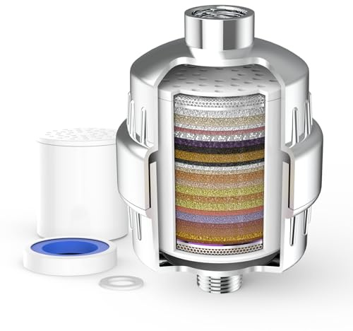 MEKO 36 Stage Shower Filter for Hard Water, Multi-Stage Shower Water Filter with Vitamin C to Soften Water, Reduces Chlorine, Fluoride, Heavy Metals, 1 Replaceable Extra Filter Cartridge (Silver)