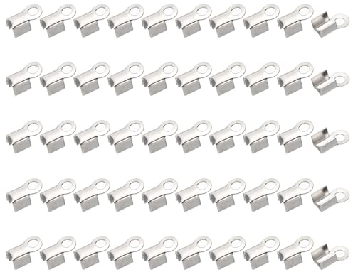 PATIKIL 8 X 4 Mm Terminali A Crimpare Piega E Lascia, 50Pcs Punta Di Chiusura In Acciaio Inossidabile Rettangolare Per Nastro In Pelle O Fettuccia, Per DIY Gioielli E Artigianato.