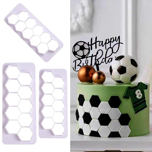Juego de 3 cortadores de galletas hexagonales, cortadores de acero inoxidable para decoración de tartas de fútbol y manualidades