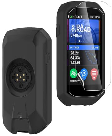 CONAPIKA Hülle für Gar min Edge 1050 mit 2 EPU Displayschutzfolien, All-Inclusive Silikon Stoßfeste Schutzhülle Ultradünn GPS Kratzfeste rutschfeste Kantenschutz GPS Bike Zubehör - Schwarz