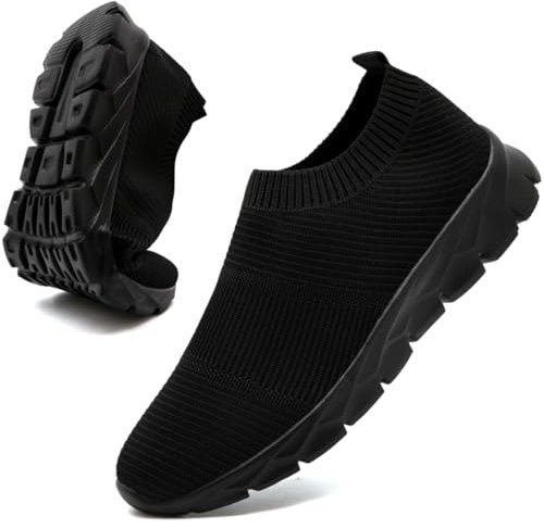 Schuhe Herren Sportschuhe Turnschuhe Schwarz Laufschuhe Slip on Sneaker StraßEnlaufschuhe Sommerschuhe Joggingschuhe Hallenschuhe Fitness Männer Shoes Schwarz 43