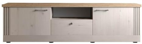 AltoBuy NASHVIL - Meuble TV 3 Portes 1 Niche Aspect Chêne Blanchi et Chêne Clair