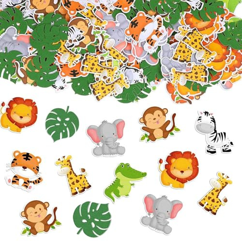 ParPix 100 Stück Dschungel Geburtstag Deko Konfetti, Kindergeburtstag Waldtiere Streudeko, 3,5cm Dschungel Deko Confetti, 1. Geburtstag Deko Konfetti Junge Mädchen, Dschungeltiere Tischdeko Confetti
