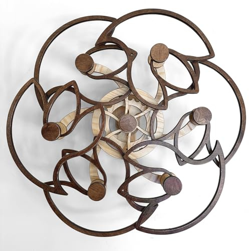 Mindsight Moving Kinetic Wall Art - Wind up to power peaceful motion (no battery) - Calming Wall Décor for Living Room, Office, Bedroom, Kitchen - Hand Crafted Wood - Glide, Walnut Brown