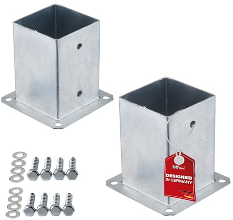 SOTECH 2er SET Bodenhülse vierkant 100 x 100 mm, 152 mm Höhe, Stahl feuerverzinkt, Bodenanker zum Aufschrauben für Vierkantholz - optimal für den Außeneinsatz