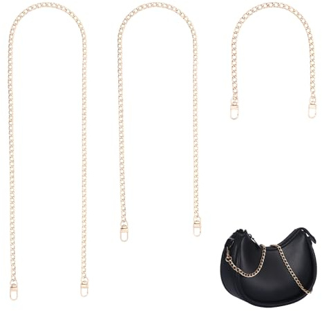 Chanumetal 3 Stück Taschenkette Gold, 40 cm/80 cm/120 cm Goldkette, Metall Schulterriemen für Taschen, Wallet Chain, Taschenriemen, Kette für Tasche Umhängetasche (Gold)