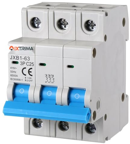 IXTRIMA Interruptor magnetotérmico 3P 25A 380V 6KA para carril DIN - 3 módulos DIN - Protección de circuitos y seguridad de instalaciones