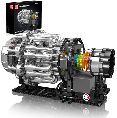 Mould King Turbojet Motor Bausatz, Modellmotor Bauset für Erwachsene, 10216 STEM DIY Turbinen Bausatz der funktioniert, Bausteine für Erwachsene und Kinder ab 14 Jahren, 1214 Teile