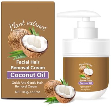 Crème dépilatoire pour le visage à l'huile de noix de coco - Naturellement douce et apaisante - Pour les aisselles, les lèvres, le visage, le corps - Réparation des cheveux - Soin de la peau - 100 g
