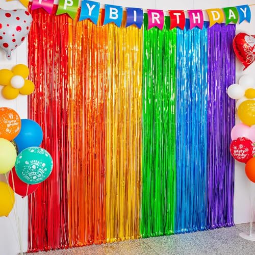 2 Stück Lametta Vorhänge Regenbogen, Metallische Folie Fransen Vorhang, Glitzervorhang Lametta, für Weihnachtsbaum Geburtstagsfeier Hintergrund Regenbogen Fasching Party(1m x 2m)