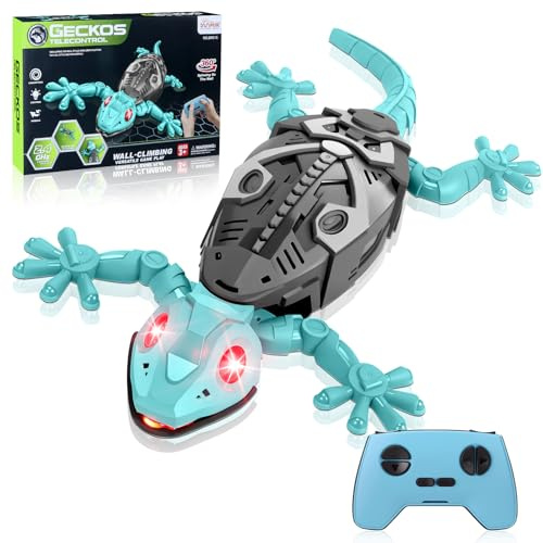 Charmofun Gecko Radiocommandé, lezard Télécommandé avec Yeux LED Lumineux, lezard Qui Grimpe Au Mur, Mouvements réalistes, Direction réglable, Jouet Cadeau interactif pour Enfants 3+ Ans (Bleu)