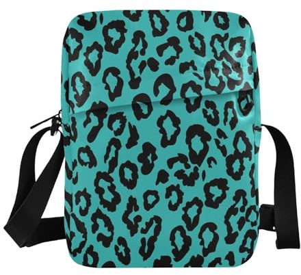 Crossbody-Kuriertasche für Herren, Cross-Body-Geldbörsen für Damen, verstellbarer Riemen für Outdoor-Sport, Outdoor-Sport, Leopardenmuster, Blaugrün, Schwarz