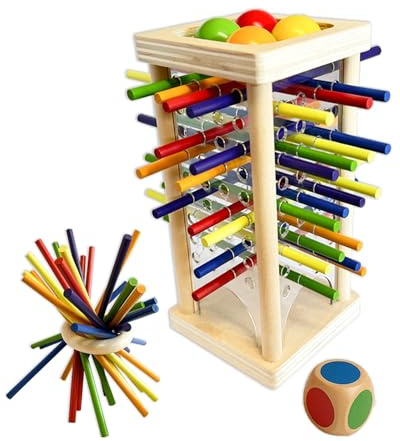 Montessori Wooden Board Game | Colorful Mathematics kerplunk game for kids - Counting Toy for Kids Age 3+ | Educational Preschool Math Learning Toy with Sticks, Ring & balls– STEM Gift