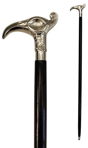 Vogel Spazierstock aus Holz mit silbernem Griff aus Metall
