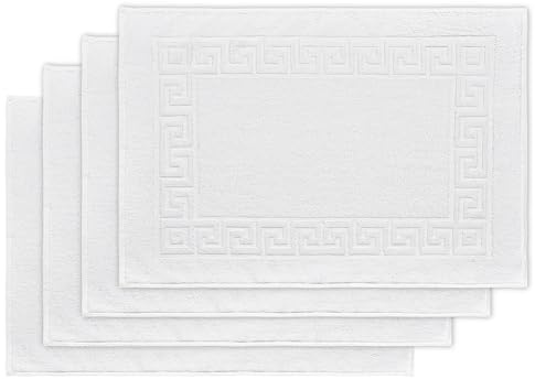 DECASATEXTIL Pack de 4 Alfombras Baño 50x35 cm - 100% Algodón Suave y Absorbente - 500GSM - 100% Algodón Suave y Absorbente - Tapete Ducha Blanco Estilo Toalla - Alfombrilla Baño