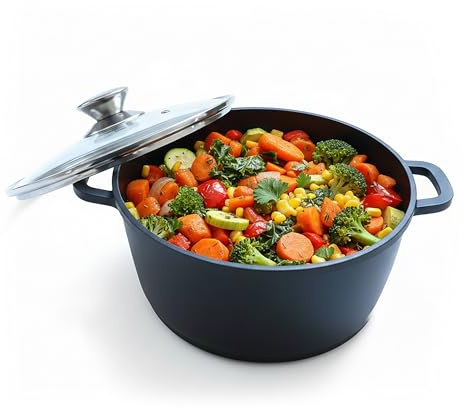 Relaxdays Cast Aluminium Braising Pan with Glass Lid, Non-Stick, Induction Compatible, 15 x 32 cm, Black