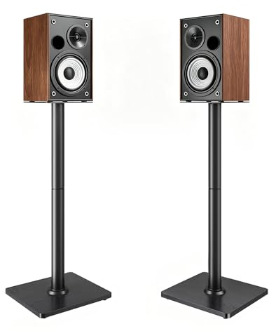 PEGZONE Universal Lautsprecherständer, 76,5 cm Höhe, Holzbasis, Schwarz | Boxenständer für Regallautsprecher, bis 25 kg Tragkraft, integriertes Kabelmanagement und robuste Stahlkonstruktion