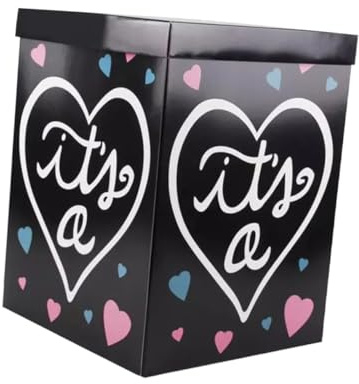 minkissy Scatola per Shower Palloncini per Rivelazione Genere, Scatola Decorativa Pieghevole Nero per Feste di Compleanno, Contenitore per Palloncini Reveal Ragazzo o Ragazza