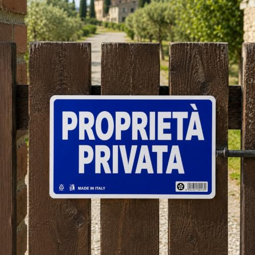 Cartel de propiedad privada, PVC, azul, rojo y blanco, 40 x 18 cm, montaje en pared