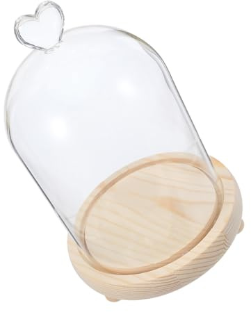 BESTOMZ Cloche et Protection la Poussière Décoration Élégante de Présentation en Verre de Cœur avec Socle en Bois pour Exposition D'objets Artisanaux