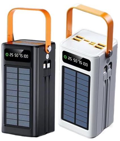 Caricabatterie Solare per Telefono Power Bank Ricarica Rapida 120W | 50000mAh Cavi Integrati Luce 4 Uscite 3 Ingressi per Dispositivi Mobili Escursionismo Pesca Outdoor
