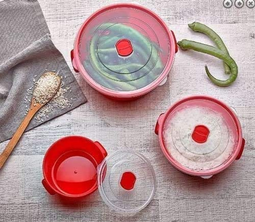 BS 3pc Microwave Food Cooking Bowls Container Set with Lids (White, 500ml, 1L, 2L)