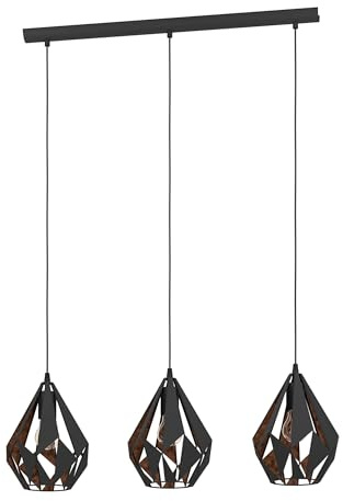 EGLO pendellampa CARLTON 1, vintage taklampa med 3 ljuskällor, retro pendellampa i metall, färg: svart, koppar, sockel: E27