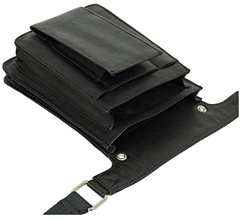 Ledershop24 Profi Tablet-Kellnertasche passend für iPad mini bis 8 Zoll & Kellnerbörse mit oder ohne Gürtel Rindsleder Schwarz Kellnertasche mit Gürtel