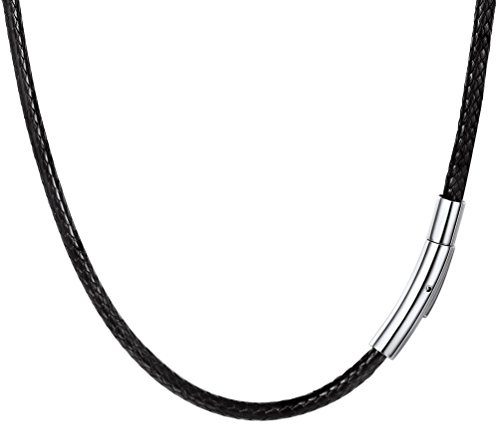 PROSTEEL Mens Braided Leather Necklace PU Leather Necklace Metal Clasp Braided Cord Chain Width 2mm / 66cm Long