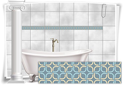 Medianlux Fliesenaufkleber Bordüre Fliesen Aufkleber Vintage Nostalgie Retro Bad WC Küche, 8 Stück, 20x5,2cm (BxH)