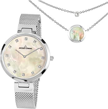 Jacques Lemans Damen-Uhren-Sets Analog Quarz One Size Silber 32016837
