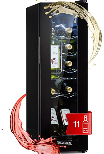 Klarstein Cave a Vin sur Pieds, Caves à Vin de 32L avec une Porte en Verre, Cave a Vins à Zone Unique, Bar Intérieur/Extérieur, Frigo vin, Cave a Vin de Vieillissement, Petite Cave à Vin 12 Bouteilles
