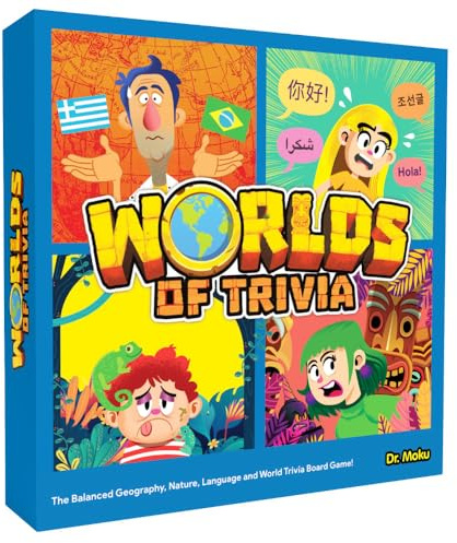 Worlds of Trivia Family Board Game - Educational Quiz with Balanced Questions - 2 to 4 Adult & Teen Players - Fun Facts & General Knowledge Brain Games