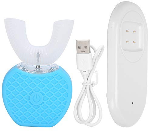 Brosse à dents ultrasonique en forme de U, Brosse à dents automatique professionnelle Kit de blanchiment des dents de brosse à dents électrique sonique à 360° avec lumière LED pour adultes(bleu)