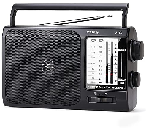 PRUNUS J-05 Portable Radio, AM/FM Transistor Radio with Excellent Reception, Battery Operated by 3x D Cell Batteries or AC Power, Black