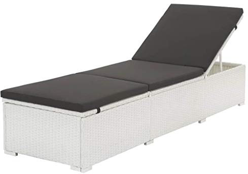 Tidyard Sonnenliege mit Auflage Gartenliege Relaxliege Rattanliege Strandliege Liegestuhl Gartenmöbel Liege Beide Seiten Sind Verstellbar Poly Rattan Weiß