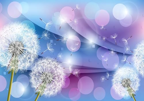 Wesmilewallpapaer Fototapete 3D Tapete 350x245cm Weißer Schöner Löwenzahn Lila Kunst Wohnzimmer Schlafzimmer Dekoration Hintergrundwand Vliestapete Wandbelag Wanddeko