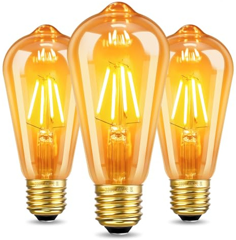 Ampoule Decorative E27 Retro ST64 4W Dimmable, AC230V, 400LM Blanc Chaud 2700K, Incandescence Équivalente 40W, Ampoule à Filament E27 Vintage pour Bars, Restaurants, Cafés, Lot de 3