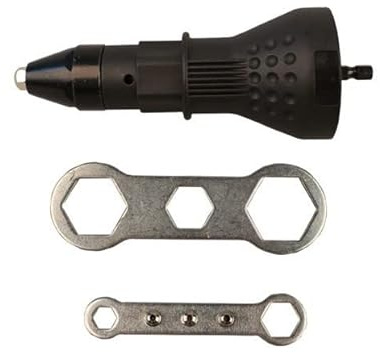 POIU Pistolet à rivets Accessoire pour rivets aveugles Adaptateur pour perceuse à rivets Outil à rivets pour visseuse et perceuse (Noir), 16 x 5,8 cm