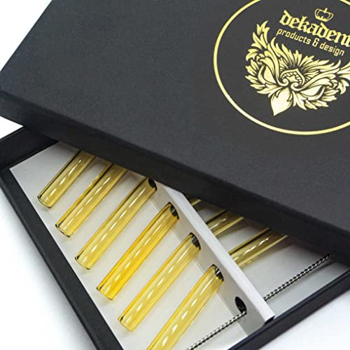 Glastrinkhalm 20 cm lang gebogen aus Borosilikatglas (6er Set inkl. Reinigungsbürste), Gold/Gelb